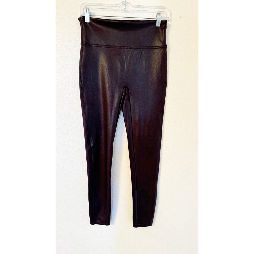 Spanx Faux Leather Liquid Leggings XL Stretch Pull On Pants Wine Burgundy  C4